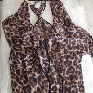 Leopard print sheer kaftan beach cover up